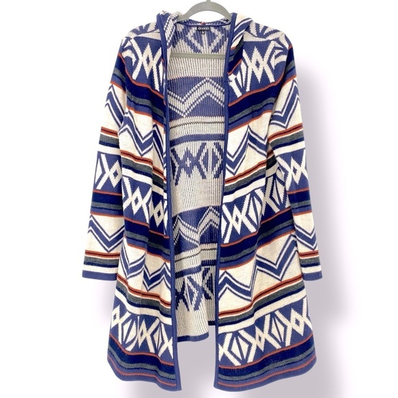 Hannah Sweaters - Hannah Southwestern Style Long Open Hooded Cardigan Wms sz Large